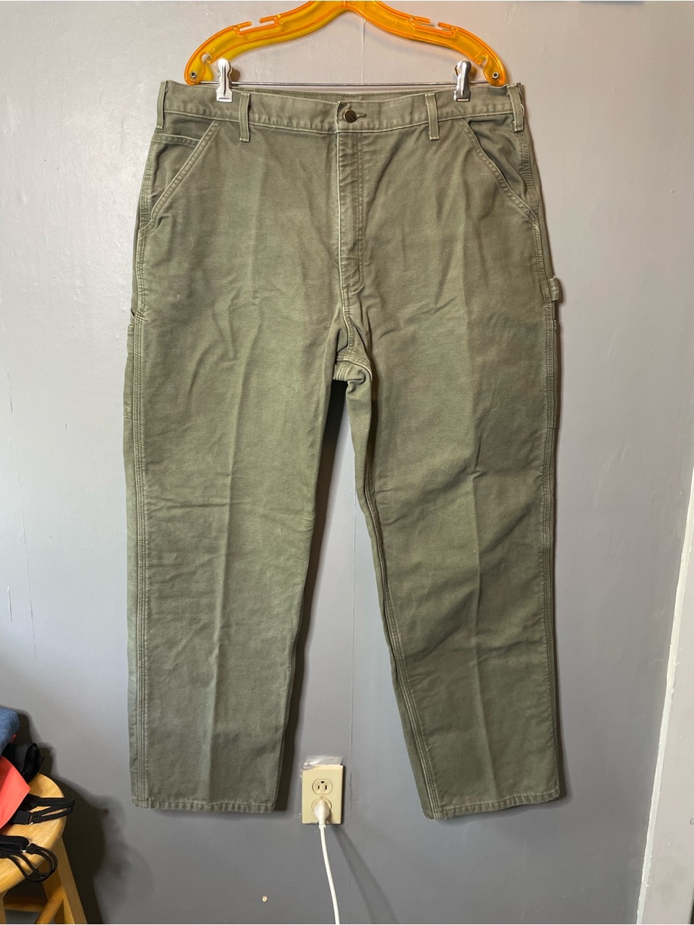 Carhartt Original Dungaree Flannel Lined Work‎ Pants Olive Green 40x32